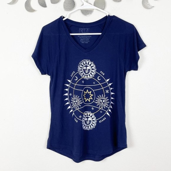 Freeze Astrological Zodiac Navy Graphic T‎ Shirt Astrology Tarot Boho Sun Moon - Picture 1 of 4